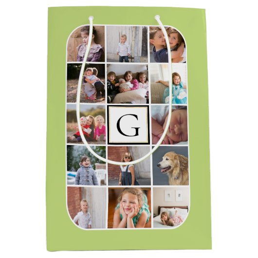 Machen Sie Ihre eigene Foto-Collage, monogramm hel Mittlere Geschenktüte (Vorderseite)