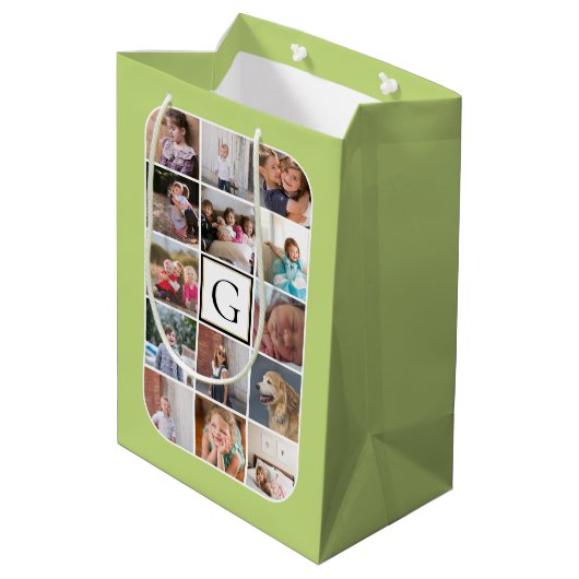 Machen Sie Ihre eigene Foto-Collage, monogramm hel Mittlere Geschenktüte (Rückseite Schrägansicht)