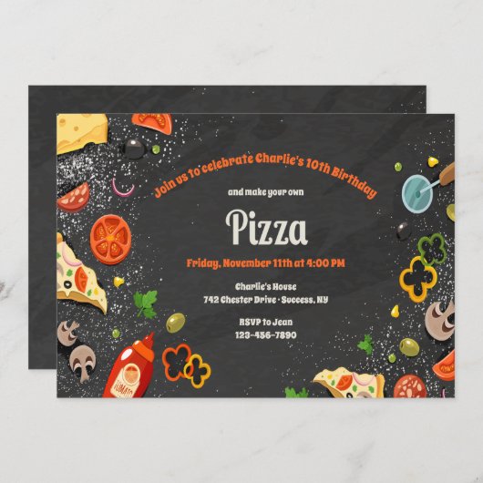 Machen Sie Ihre eigene Pizza-Party Einladung (Vorne/Hinten)