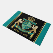 Machen Sie Ihre eigene Wappen Aquamarinen Goldbäre Fußmatte (Schrägansicht)