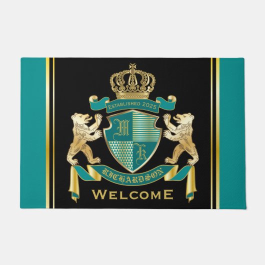 Machen Sie Ihre eigene Wappen Aquamarinen Goldbäre Fußmatte (Vorderseite)