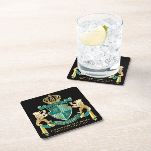 Machen Sie Ihre eigene Wappen Aquamarinen Goldbäre Rechteckiger Pappuntersetzer (Vor Ort)