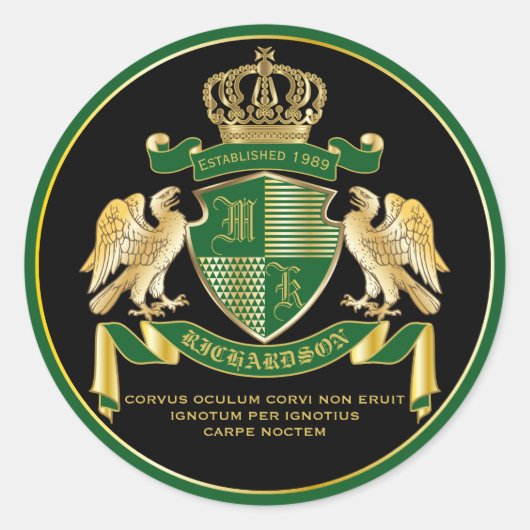 Machen Sie Ihren eigenen Coat des Arms Green Gold Runder Aufkleber (Vorderseite)