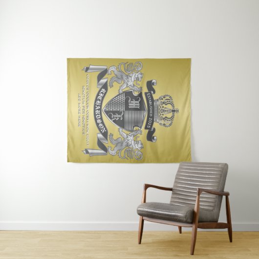 Machen Sie Ihren eigenen Coat Gold Gray Lion Emble Wandteppich (Beispiel (Horizontal))