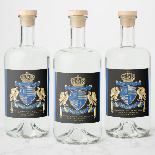 Machen Sie Ihren eigenen Coat von Arms Blue Gold A Alkoholflaschenetikett (Flaschen)