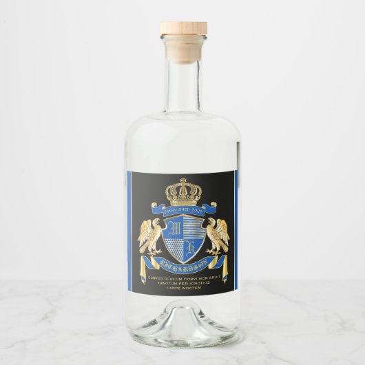 Machen Sie Ihren eigenen Coat von Arms Blue Gold A Alkoholflaschenetikett (Vorderseite)