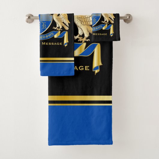 Machen Sie Ihren eigenen Coat von Arms Blue Gold A Badhandtuch Set (Insitu)