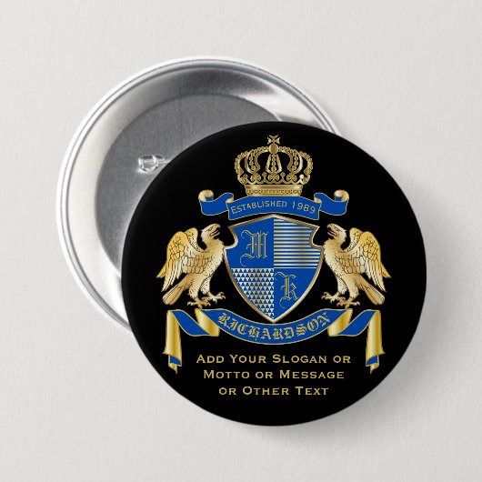 Machen Sie Ihren eigenen Coat von Arms Blue Gold A Button (Vorne & Hinten)
