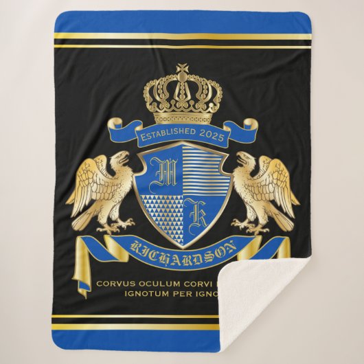 Machen Sie Ihren eigenen Coat von Arms Blue Gold A Sherpadecke (Vorderseite)