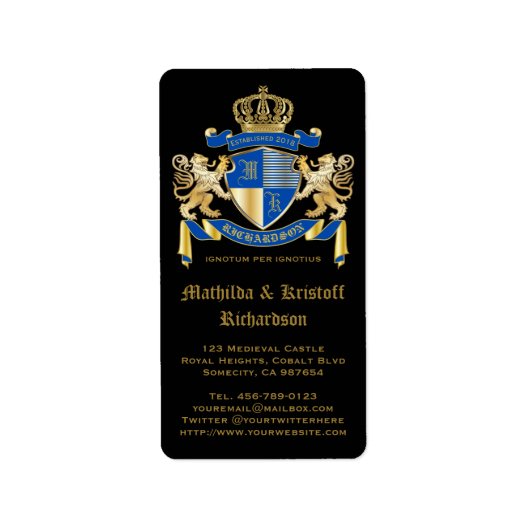Machen Sie Ihren eigenen Coat von Arms Blue Gold L Adressaufkleber (Vorne)