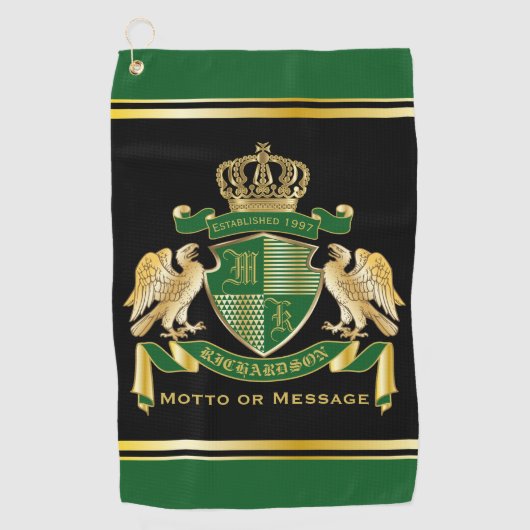 Machen Sie Ihren eigenen Coat von Arms Green Gold Golfhandtuch (Vorderseite)