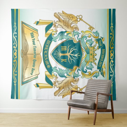 Machen Sie Ihren eigenen Emblem Baumbuch-Key Crown Wandteppich (Beispiel (Horizontal))