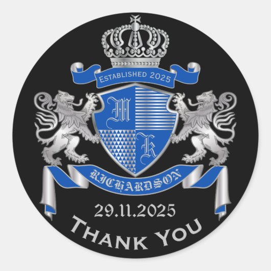 Machen Sie Ihren eigenen Wappen blaue Silberlöwe E Runder Aufkleber (Vorderseite)