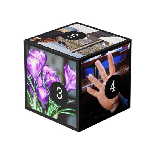 Machen Sie leicht Ihre Selbst mit fünf Ihrer Fotos Würfel (Rückseite Schrägansicht)