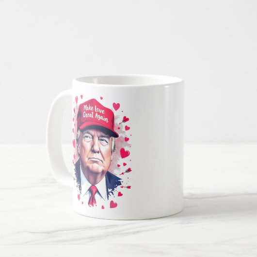 Machen Sie Liebe wieder zum Funny Trump Valentinst Kaffeetasse (Vorderseite Links)