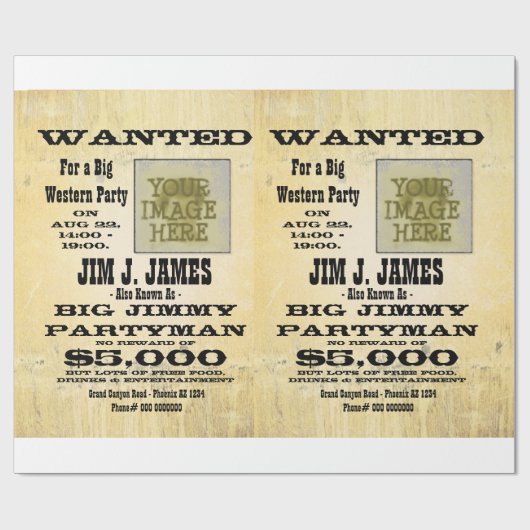 Machen Sie personalizable Western gewolltes Plakat Geschenkpapier (Flach)