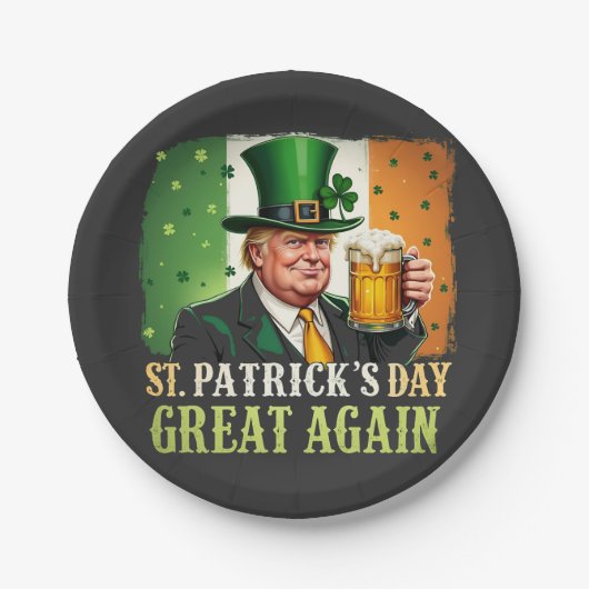 Machen Sie St. Patrick's Great Again Trump Irish Pappteller (Vorderseite)