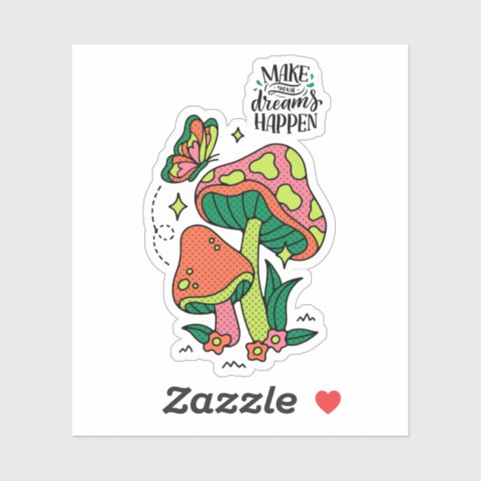 Machen Sie Träume wahr | Farbenfrohe Pilze Schmett Aufkleber (Blatt)