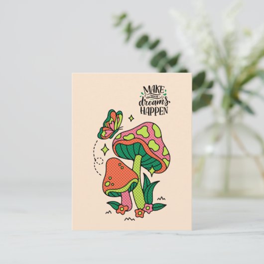 Machen Sie Träume wahr | Farbenfrohe Pilze Schmett Postkarte (Stehend Vorderseite)