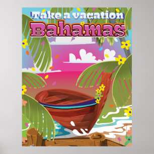 Machen Sie Urlaub! Bahamas Cartoon-Reiseplakat. Poster
