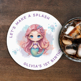 Machen wir eine Splash Girls Mermaid Geburtstagspa Runder Pappuntersetzer