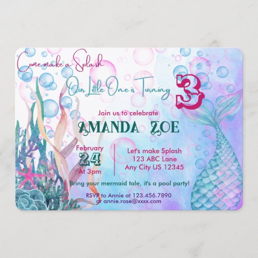 Machen wir eine Splash-Meerjungfrau-Einladung Einladung (Vorderseite)
