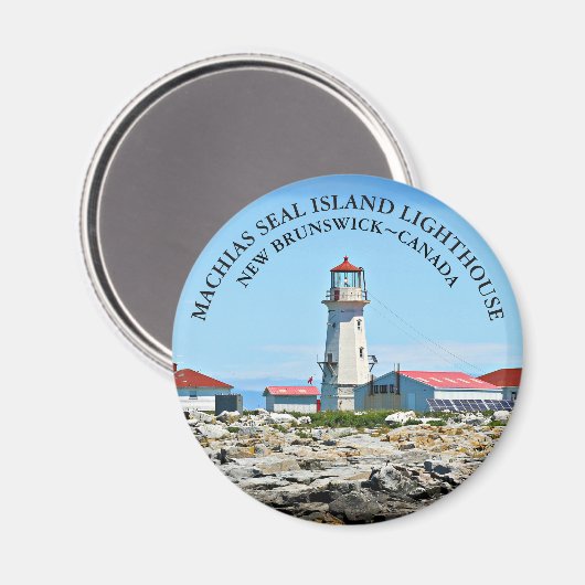 Machias Siegel Island Lighthouse, NB Round Magnet (Vorderseite/Rückseite)