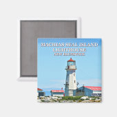Machias Siegel Island Lighthouse Square Magnet (Vorderseite/Rückseite)
