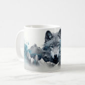 Mächtig silbriger, traumhafter Wolf-Wald Kaffeetasse (Vorderseite Links)