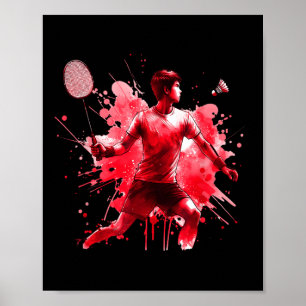 Mächtige Badminton Player Red Splash Art Poster
