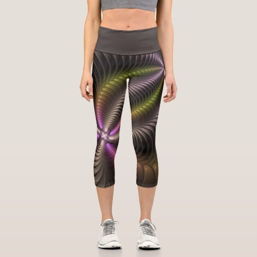 Mächtige Bewegung Farbiges Abstraktes Fraktal Kuns Capri Leggings (Vorderseite)