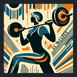 Mächtige Frauen: Art Deco Poster<br><div class="desc">Dekorieren Sie Ihre Wand mit diesem beeindruckenden Poster, das im Art-Déco-Design einer Frau steht, die einen Grill anhebt. Sowohl Stärke als auch Power werden in einem Bild angezeigt. Perfekt für alle, die sich dem Training von Gewicht und Körpermodellierung verschrieben haben. Ideal für ein Zimmer, ein Büro oder als Dekoration in...</div>
