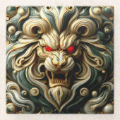 Mächtige Gold Lion mit brennenden roten Augen Glasuntersetzer (Vorderseite)