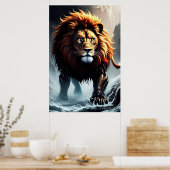 Mächtige Löwen, die über Wasser laufen Poster (Küche)