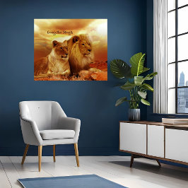 Mächtige Löwen- und Lioness-Imitate überpackte Lei Künstlicher Leinwanddruck