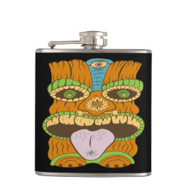 Mächtige Tiki-Statue in psychedelischer Stimmung,  Flachmann