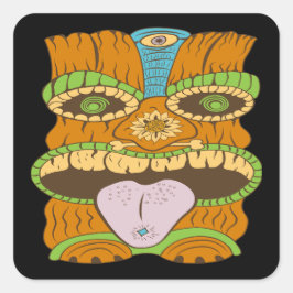Mächtige Tiki-Statue in psychedelischer Stimmung,  Quadratischer Aufkleber