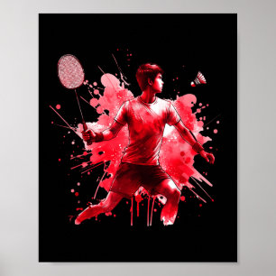 Mächtiger Badminton-Spieler Rote Splash Art Poster