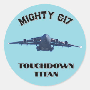 Mächtiger C-17, Touchdown-Titan Runder Aufkleber