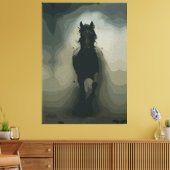 Mächtiger schwarzer Hengst in Bewegung Leinwanddruck (Insitu (Wohnzimmer))