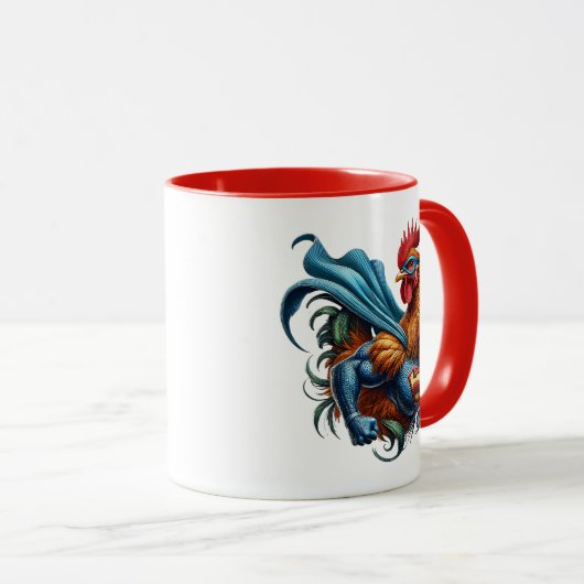 Mächtiger Superheld-Hahn. Tasse (VorderseiteRechts)