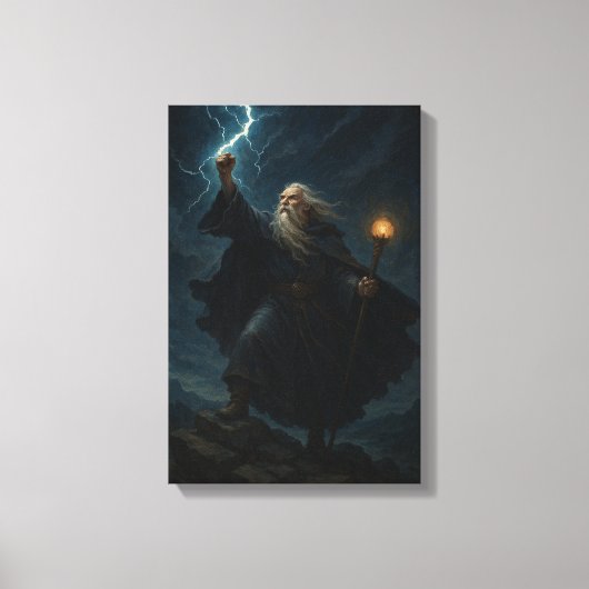 Mächtiger Zauberer Lightning in Stormy Sky Leinwanddruck (Vorderseite)