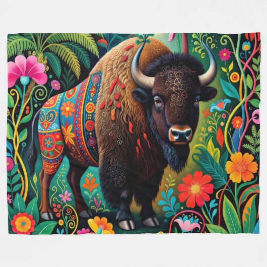 Mächtiges Büffel Bison Tier Fleecedecke (Vorderseite (Horizontal))