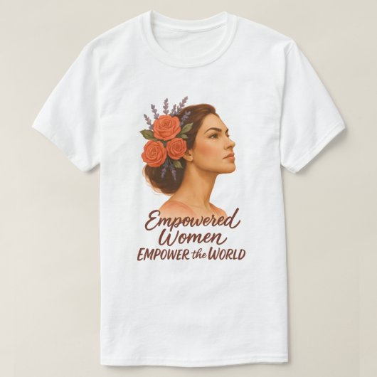 Machtvolle Frau mit Blumen T-Shirt (Design vorne)