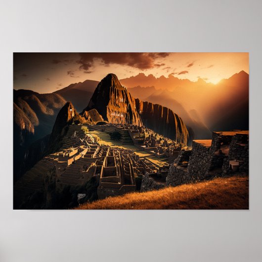 Machu Picchu bei Sonnenuntergang - Atemberaubendes Poster (Vorne)
