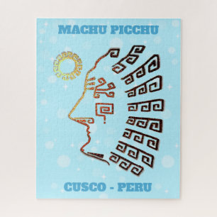 Machu Picchu Cusco Peru Kunst auf Hellblau Puzzle