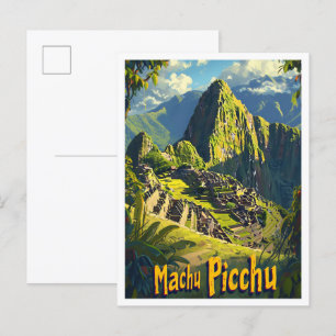 Machu Picchu Cusco Peru Vintage Reiseillustration Postkarte
