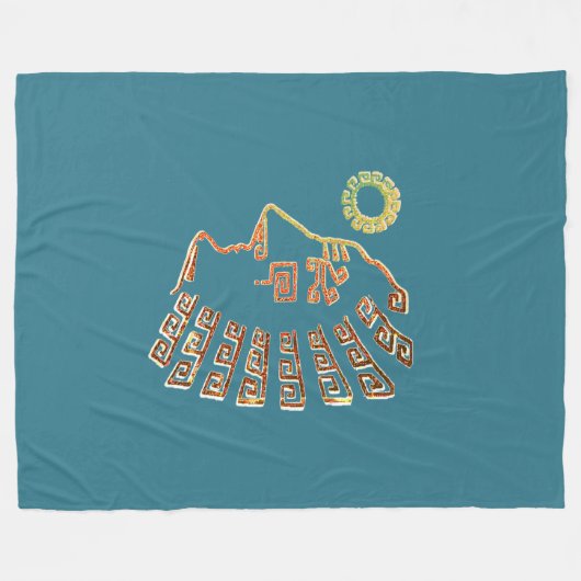 Machu Picchu Cusco Peru Zeichnend auf Aquamarin Fleecedecke (Vorderseite (Horizontal))