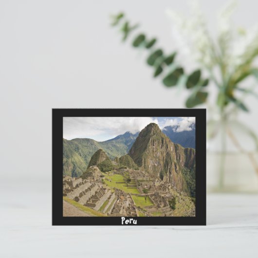 Machu Picchu, inca city in Peru schwarze Postkarte (Stehend Vorderseite)