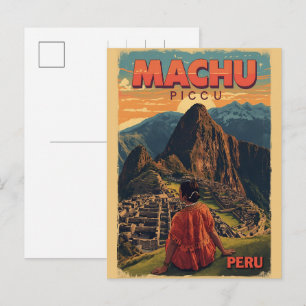 Machu Picchu Peru Einheimisches Mädchen Bergansich Feiertagspostkarte